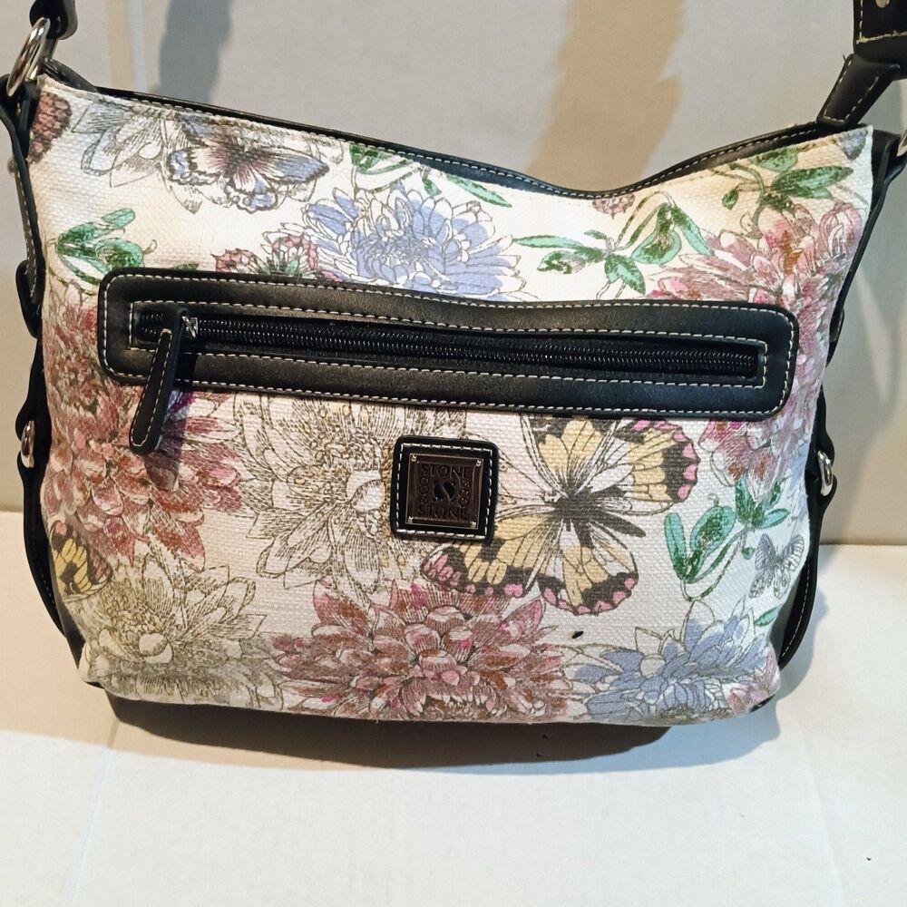 Stone & Co Garden Party Shoulder Bag-Linen Blend-Faux Leather Trim-Braided Strap